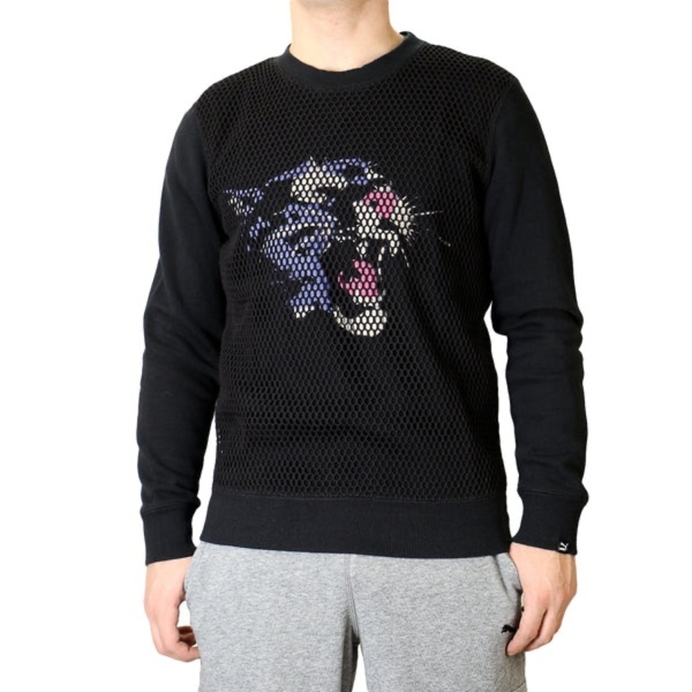 PUMA MESH CREW NECK SWEAT SHIRT - BLACK - MENS Size large